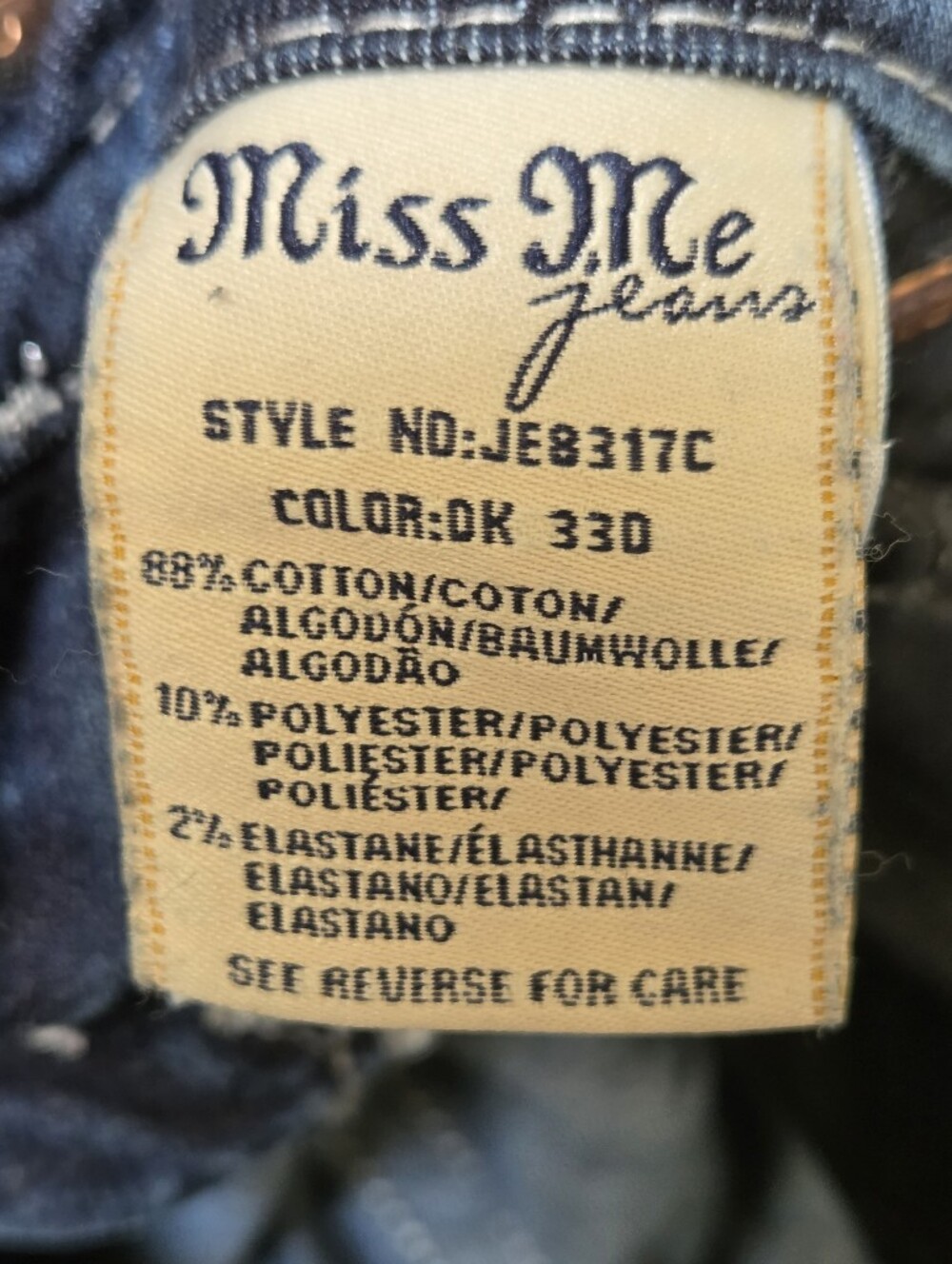 Miss Me Signature Crop Embellished Bling Jeans Size 24 JE8317C Low Rise - Picture 10 of 10